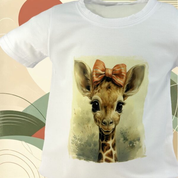 GiGi the Giraffe Shirt from the Afita Collection - Cute Giraffe Face with a Bow on a Toddler's White Tee