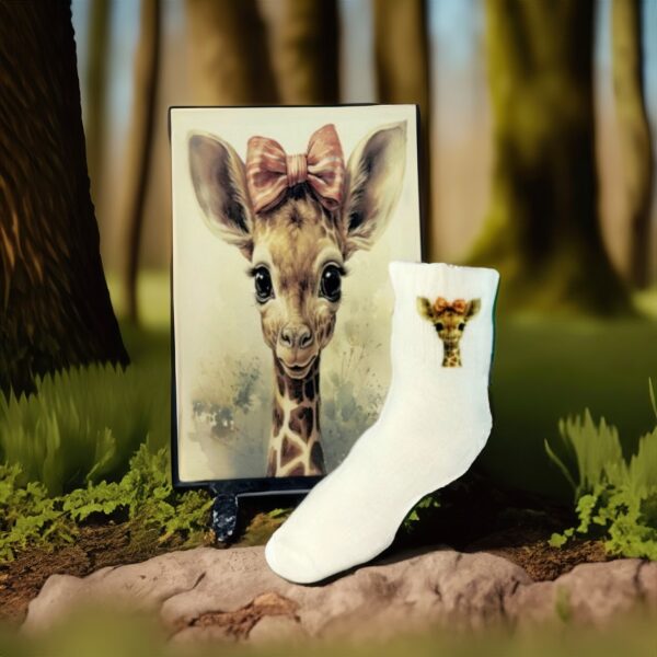 Adorable GiGi Giraffe Toddler Socks from Creative ZK Designs' Afita Collection on a natural background.