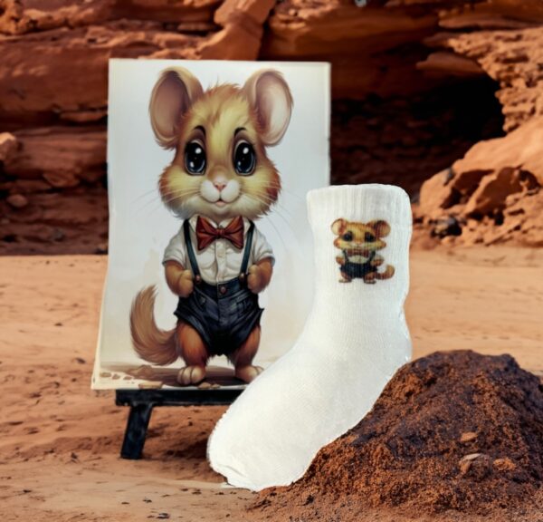 Creative ZK Designs Afita Collection Chuckles hamster kids socks on white background.