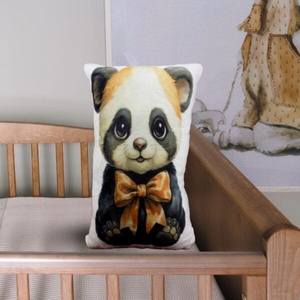 Large Muffin Panda Plush Pillow inside a crib