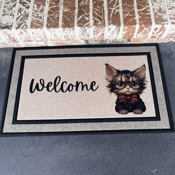 Afita character welcome doormat, 18 by 30 inches, on a front porch