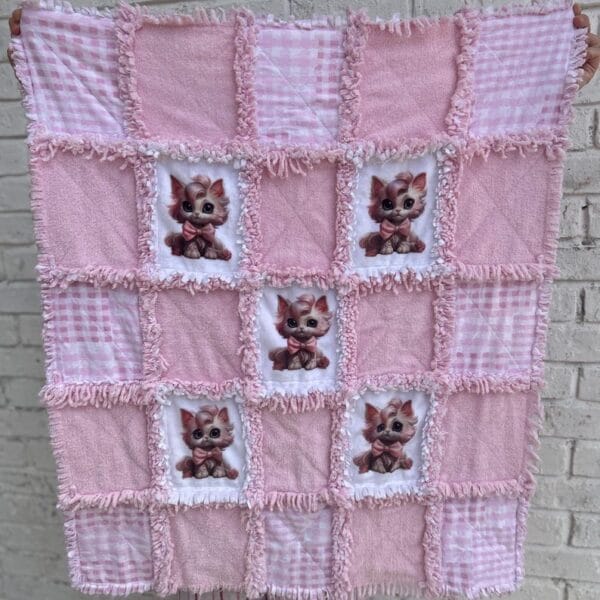 Custom rag quilt baby blanket in minky and flannel with Afita characters